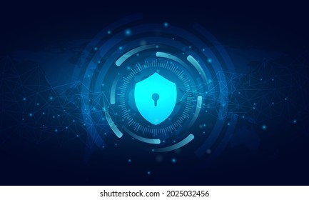 concepto de protección de datos de ciberseguridad.Conexión de seguridad digital con vector de mapas del mundo.