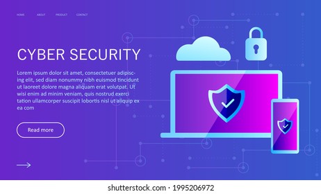 Cybersicherheit. Datenschutz, Cybersicherheitskonzept. Moderne flache Gestaltungselemente für Webbanner, Landing Page Template, Website. Vektorgrafik.