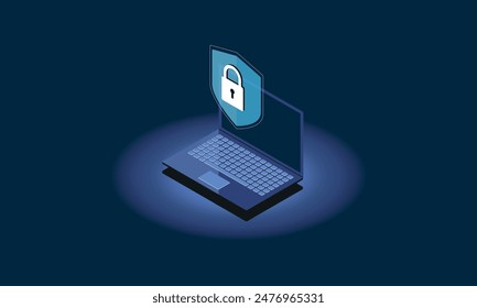 icono de ciberseguridad o protección de datos con portátil.