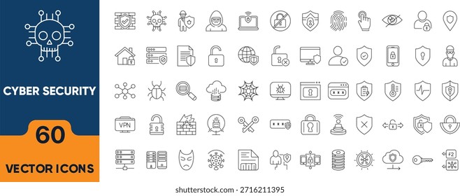 Conjunto de iconos de ciberseguridad y protección de datos. Cuenta con iconos de cortafuegos, seguridad, protección de datos, privacidad. Perfecto para el diseño de interfaz de usuario, App e interfaces de Web.