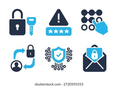 Conjunto de iconos de seguridad cibernética y protección de datos. Iconos de la serie de glifos sólidos
