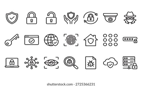 Iconos de seguridad cibernética y protección de datos configuran el estilo de esquema