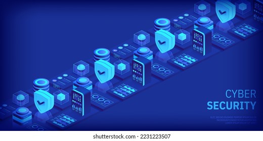 Cyber security. Data protection. Information privacy. Global network security. Technology background for banners, posters, site templates, mobile applications. Vector illustration