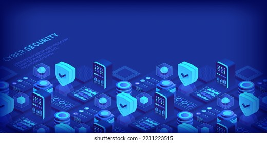 Cyber security. Data protection. Information privacy. Global network security. Technology background for banners, posters, site templates, mobile applications. Vector illustration