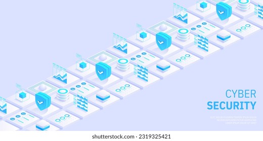 Cyber security. Data protection. Information privacy. Global network security. Technology background for banners, posters, site templates, mobile applications. Vector illustration