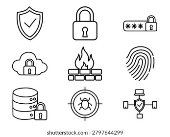 Cyber Security and Data Protection Line Icons
