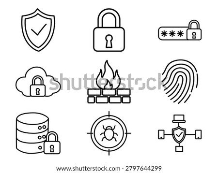 Cyber Security and Data Protection Line Icons