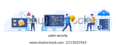 cyber security, Data protection metaphors set. Database, cyber security, control, protection of computer services and electronic information colorful icons pack. Vector isolated concept illustrations