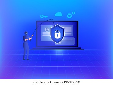 Cyber security and data protection privacy concept. Businessman secure data management and protect data from hacker attacks and padlock icon to internet technology networking vector illustration