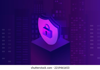 El concepto de privacidad de la protección de datos y la seguridad cibernética. Gestión segura de datos y protección de datos de ataques de hackers e icono de candado a ilustración vectorial de redes de tecnología de internet
