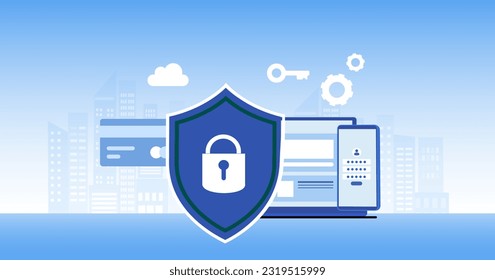 Seguridad cibernética y privacidad de la protección de datos, concepto PDPA. Empresario aseguran la administración de datos y protegen los datos de ataques de hackers e icono de candado a la red de redes de tecnología de internet ilustración vectorial