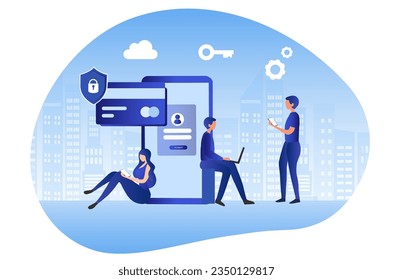 Seguridad cibernética y privacidad de la protección de datos, concepto PDPA. Empresario aseguran la administración de datos y protegen los datos de ataques de hackers e icono de candado a la red de redes de tecnología de internet ilustración vectorial