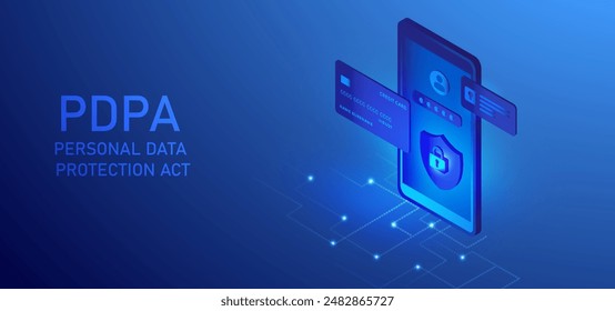 Cyber security and data protection privacy, PDPA concept. Businessman secure data management and protect data from hacker attacks and padlock icon to internet technology networking vector illustratio