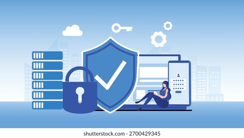Segurança cibernética e privacidade de proteção de dados, conceito PDPA. O empresário protege o gerenciamento de dados e os dados contra ataques de hackers e ícone de cadeado para a ilustração vetorial de rede de tecnologia da Internet