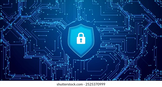 Segurança cibernética e tecnologia de proteção de dados. Ícone Cyber Lock. Plano de fundo de proteção de rede de circuito digital. Ilustração de vetor.