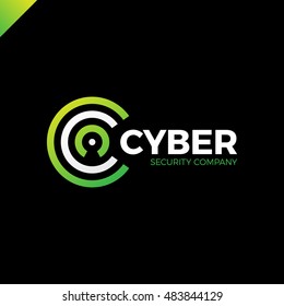 Cyber Security and defender line Letter C logo icon design template elements with dot in middle. Keyhole in negative space green color. crypto, coin, currency, bitcoin, cryptocurrency, blockchain