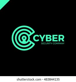 Cyber Security and defender line Letter C logo icon design template elements with dot in middle. Keyhole in negative space