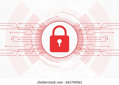 Cyber Security. Design Of Internet Network Locking Red Color On White Background.vector Illustration