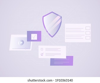 Cyber security design. Shield and other details. Vector illustration 