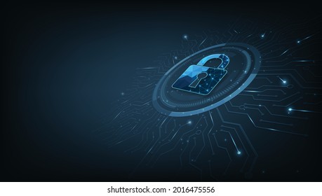  Cyber security design.Visualization of cyber security With Padlock on digital electric circuit circle background.Cyber security and Technology concept.Vector illustration.Eps10