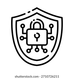 Icono de línea de seguridad cibernética y protección de datos digitales