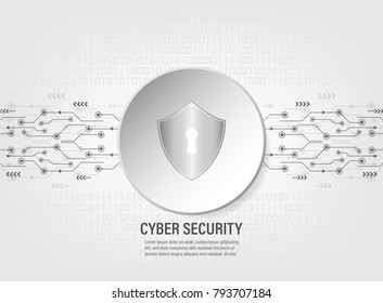 Cyber Security : Digital Shield on binary code background.