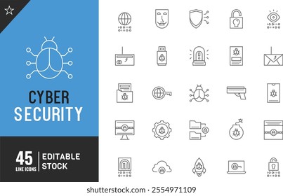 Cyber Security Editable line icon set. Thin modern style vector illustration. password, lock and safety more.