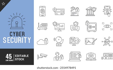 Cyber Security Editable line icon set. Thin modern style vector illustration. password, lock and safety more.