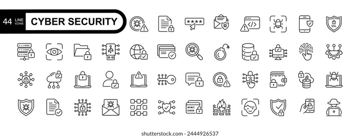 Cyber security  editable stroke line icons set. Technology concept  icons pack .	