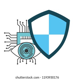 cyber security eye with shield isolated icon
