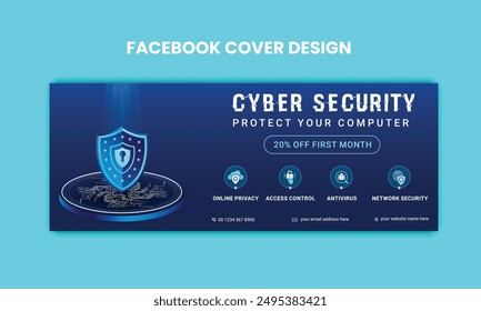 Cyber Security facebook cover Concepts. Vector Illustration of Outline Design