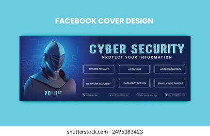 Cyber Security facebook cover Concepts. Vector Illustration of Outline Design