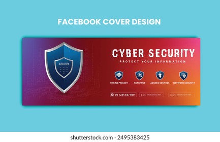 Cyber Security facebook cover Concepts. Vector Illustration of Outline Design