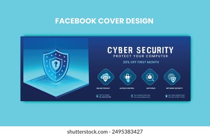 Conceptos de la portada de Facebook de Cyber Security. Ilustración vectorial de Outline Design