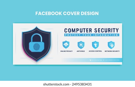 Cyber Security facebook cover Concepts. Vector Illustration of Outline Design