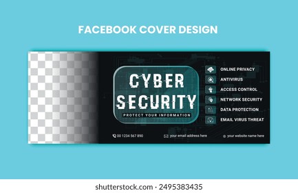 Cyber Security facebook cover Concepts. Vector Illustration of Outline Design