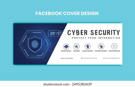 Cyber Security facebook cover Concepts. Vector Illustration of Outline Design