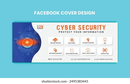 Cyber Security facebook cover Concepts. Vector Illustration of Outline Design