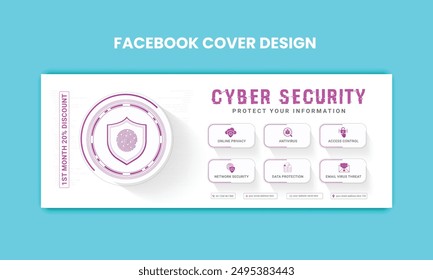 Cyber Security facebook cover Concepts. Vector Illustration of Outline Design