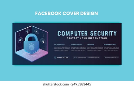 Cyber Security facebook cover Concepts. Vector Illustration of Outline Design