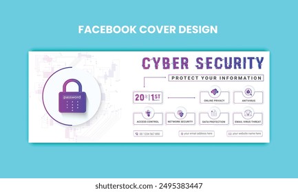 Cyber Security facebook cover Concepts. Vector Illustration of Outline Design