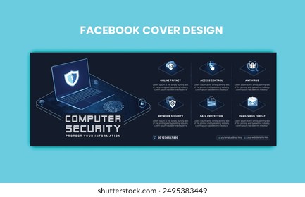 Cyber Security facebook cover Concepts. Vector Illustration of Outline Design