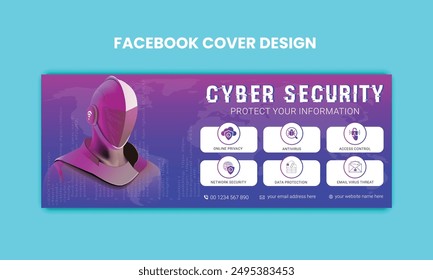 Cyber Security facebook cover Concepts. Vector Illustration of Outline Design