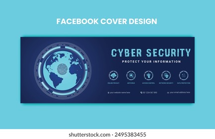 Cyber Security facebook cover Concepts. Vector Illustration of Outline Design