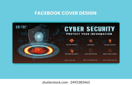 Cyber Security facebook cover Concepts. Vector Illustration of Outline Design