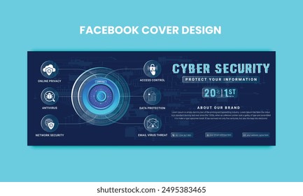 Cyber Security facebook cover Concepts. Vector Illustration of Outline Design