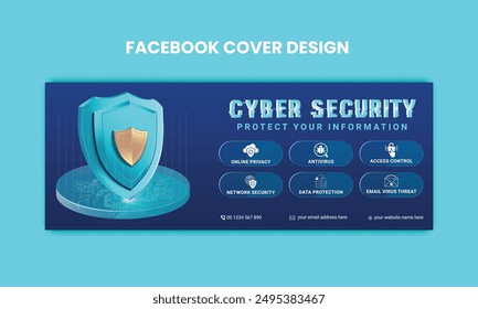 Cyber Security facebook cover Concepts. Vector Illustration of Outline Design