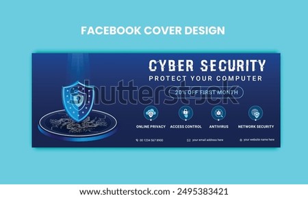 Cyber Security facebook cover Concepts. Vector Illustration of Outline Design