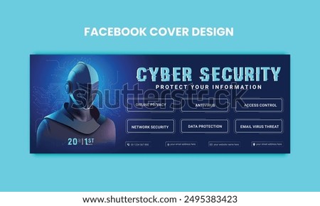 Cyber Security facebook cover Concepts. Vector Illustration of Outline Design