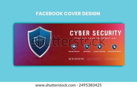 Cyber Security facebook cover Concepts. Vector Illustration of Outline Design